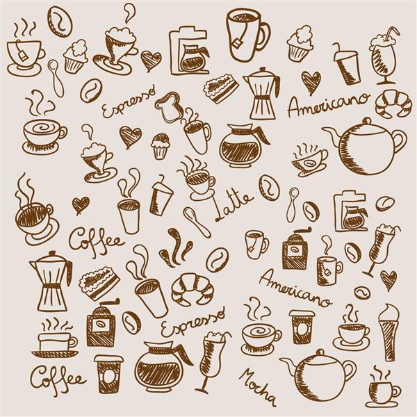 نمادهای ابله زیبا کافی شاپ وکتور طرح قهوه و چای برای منوی کافه