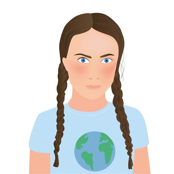 گرتا تونبرگ یک فعال محیط زیست سوئدی است که بر روی خطرات ناشی از گرمایش جهانی تمرکز دارد تصویر وکتور کارتونی تخت