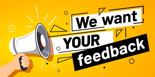 ما بازخورد شما را می خواهیم خدمات نظرسنجی نظرات مشتریان بنر تبلیغاتی مگافون در دست تصویر وکتور تبلیغاتی تبلیغاتی سخنرانی بازاریابی یا پشتیبانی مشتری