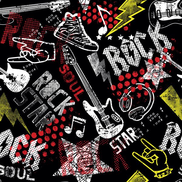 ستاره ی راک الگوی موسیقی راک گرانج با گیتار پس زمینه جالب برای منسوجات کاغذ بسته بندی چاپ و موارد دیگر