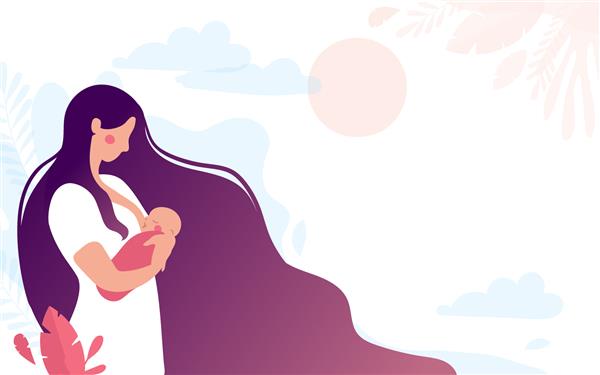 یک مادر جوان بامزه به یک نوزاد تازه متولد شده در زمینه طبیعی شیر می دهد زن کودک را به سینه فشار می دهد نوزاد شیر مادر را می خورد مکانی برای متن تصویر مسطح جدا شده روی سفید