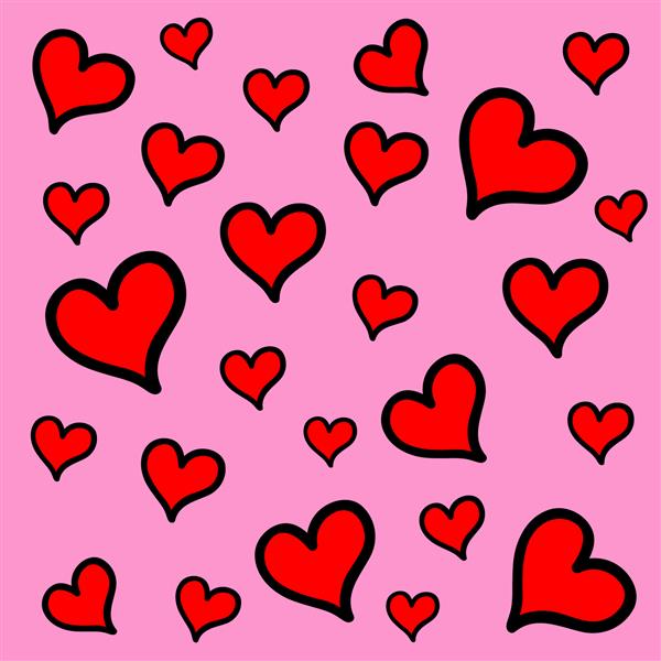 نمادهای قلب قرمز در پس زمینه صورتی عناصر طراحی برای روز ولنتاین
