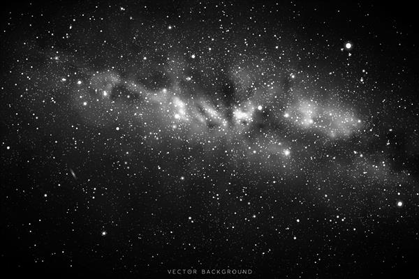 آسمان پرستاره شب کهکشان راه شیری کهکشان در فضا پس زمینه سیاه و سفید