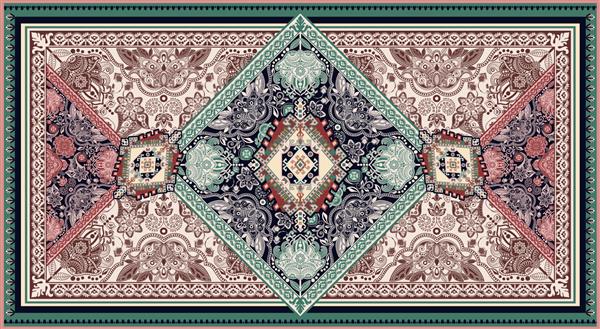 طرح وکتور زینتی رنگارنگ برای فرش فرش تاپیس فرش ایرانی حوله پارچه پس زمینه هندسی گل فرش تزئینی عربی با عناصر تزئینی وکتور فرش قالب مستطیلی