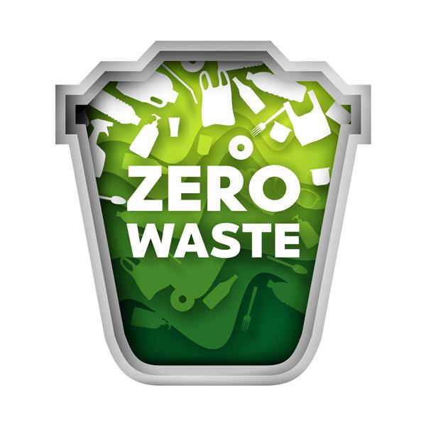 وکتور لایه لایه برش کاغذ سطل زباله سبز صفر زباله با زباله های پلاستیکی زندگی بدون مفهوم پلاستیکی برای بنر وب صفحه وب سایت و غیره