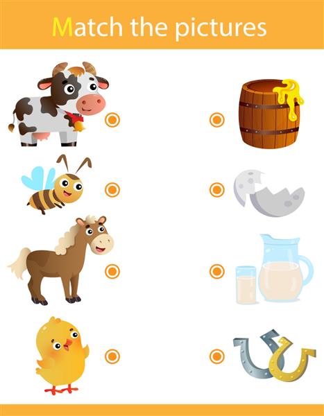 بازی تطبیق بازی آموزشی برای کودکان پازل برای بچه ها شی مناسب را مطابقت دهید حیوانات کارتونی گاو زنبور عسل اسب مرغ
