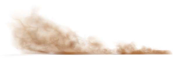 ابر شنی گرد و غبار در جاده ای غبارآلود از یک ماشین دنباله پراکنده در مسیر از حرکت سریع تصویر واقعی وکتور شفاف