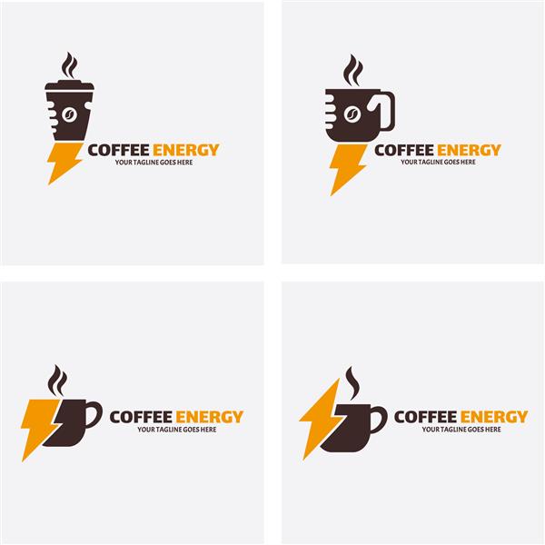 مجموعه ای از لوگو یا برچسب های ساده انرژی قهوه تصویر وکتور گرافیکی از طرح لوگو ترکیبی از انرژی قهوه و فلش ایده آل برای علامت تجاری هویت برای رستوران کافه سلطنتی