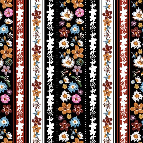 الگوی بدون درز نوار عمودی بوهو از گل های رنگارنگ در وکتور EPS10 طراحی برای مد پارچه وب کاغذ دیواری بسته بندی جلد و همه چاپ ها