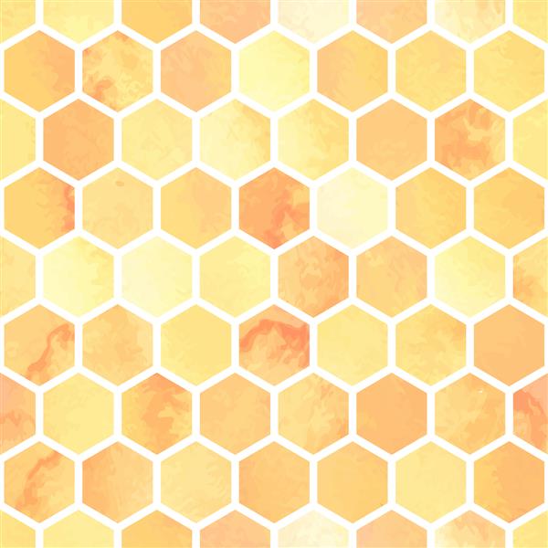 وکتور الگوی هندسی بدون درز با چند ضلعی های لانه زنبوری آبرنگ زرد پس زمینه انتزاعی کاشی شش گوش مدرن
