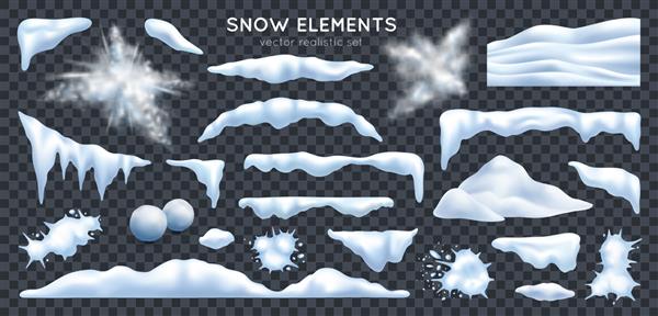 شنل برفی انباشته یخ‌ها تپه بارش برف در حال ترکیدن گلوله‌های برفی در حال انفجار تصویر وکتور پس‌زمینه شفاف مجموعه‌ای واقع‌گرایانه