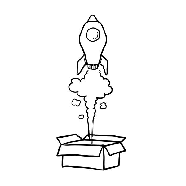 پرتاب موشک از نماد تصویر جعبه برای راه اندازی پروژه کسب و کار با سبک طراحی دستی ابله