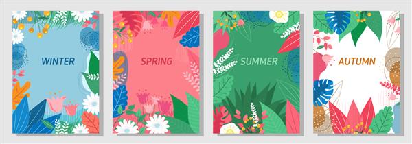 مجموعه تصویری عنصر فصل یا پس زمینه گل زمستان بهار تابستان پاییز بنر جلد قالب پوستر