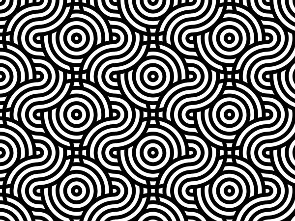 الگوی وکتور توهم نوری طراحی هندسی مدرن بافت آراسته بدون درز الگوی ژاپنی مواج تک رنگ والپیپرهای تکراری انتزاعی اشکال گرد سیاه و سفید زیور آلات قدیمی