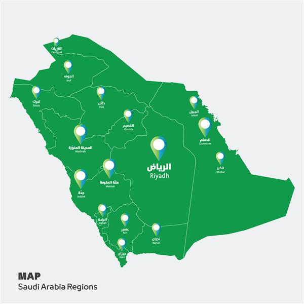 نقشه مناطق عربستان سعودی نقشه فایل وکتور عربستان سعودی