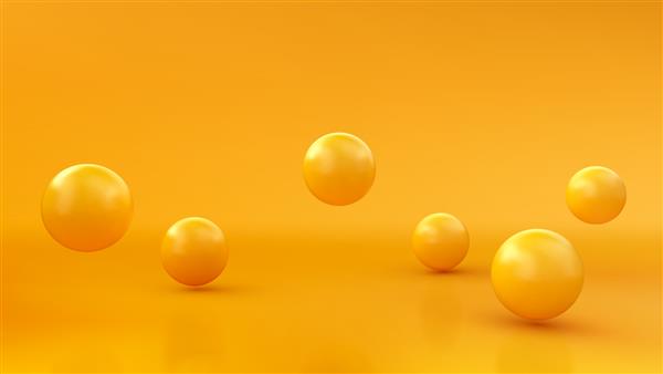پس زمینه انتزاعی با کره های سه بعدی پویا حباب های زرد تصویر وکتور از توپ های براق طراحی بنر مدرن و شیک