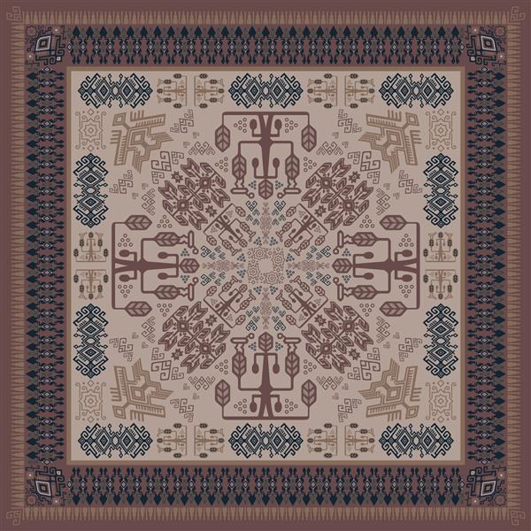 تصویر وکتور گرافیکی از طرح روسری با رنگ قهوه ای نژادی سومبا مناسب برای طراحی روسری مربعی