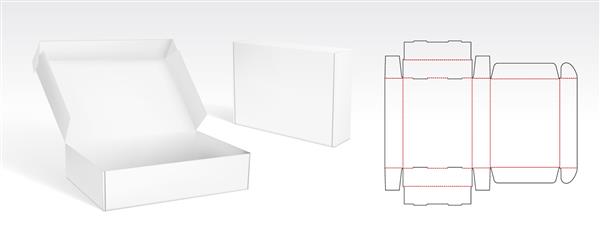 جعبه با درب تلنگر بسته بندی طرح قالب برش قالب ماکت سه بعدی وکتور EPS10