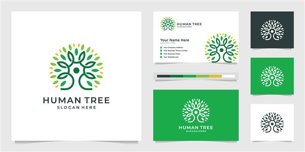 خط طراحی آرم درخت انسانی افراد دوستدار محیط زیست طراحی لوگو و کارت ویزیت ممتاز