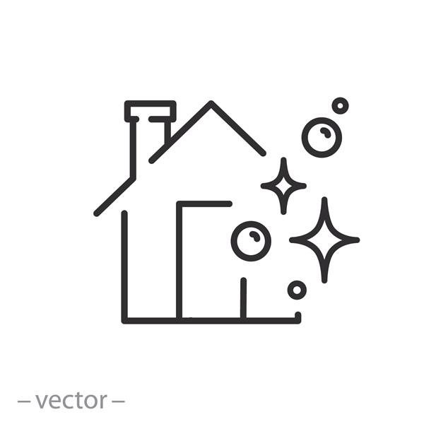 نماد خانه تمیز شستشوی خانگی تمیزکننده خدمات نماد وب خط نازک در پس زمینه سفید - تصویر وکتور stroke قابل ویرایش eps10