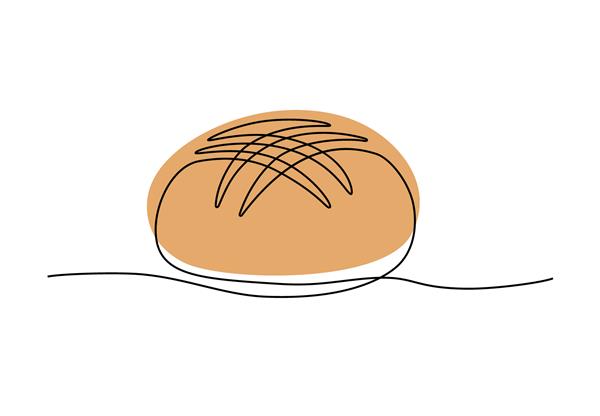 خط کشی پیوسته نان گرد نشان آرم نانوایی پوستر مدرن طرح ساده طراحی شده با دست جدا شده در پس زمینه سفید تصویر وکتور