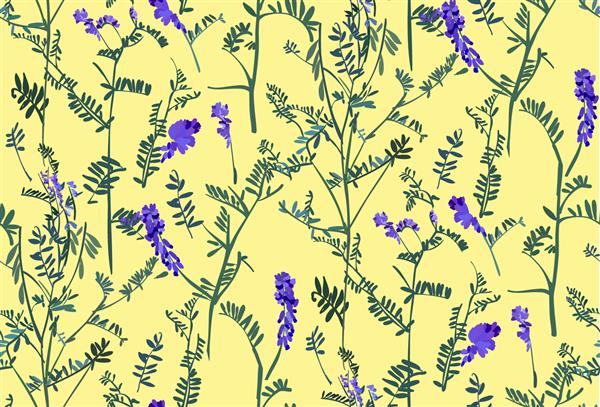 الگوی بدون درز گل با گل ها و برگ های مختلف تصویر گیاه شناسی با دست نقاشی شده است چاپ پارچه نمونه پارچه کاغذ بسته بندی
