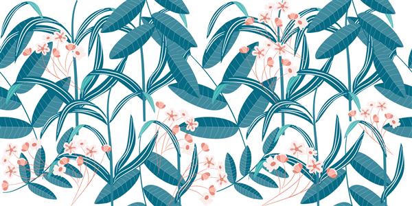 الگوی جنگل الگوی بدون درز شاخ و برگ پالت رنگی مد روز در زمینه سفید الگویی برای چاپ کاغذ دیواری و پارچه