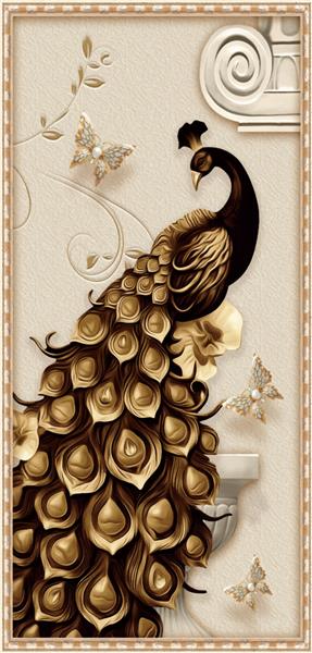 وکتور طاووس طلایی با گل و حاشیه