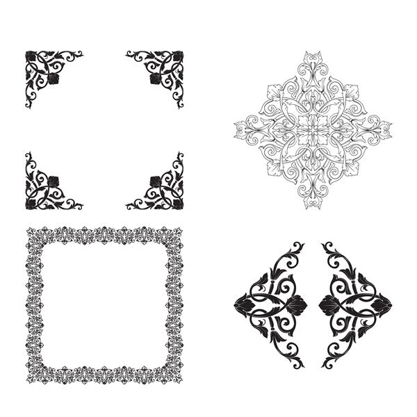 قاب و حاشیه با سبک باروک عناصر تزئینی برای طراحی شما رنگ سیاه و سفید تزئینات حکاکی گل برای کارت پستال یا دعوت نامه برای رسانه های اجتماعی