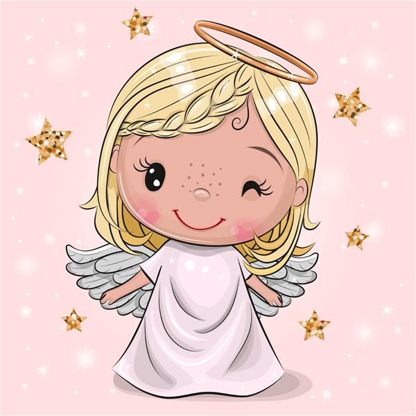 فرشته کریسمس کارتونی زیبا در پس زمینه صورتی