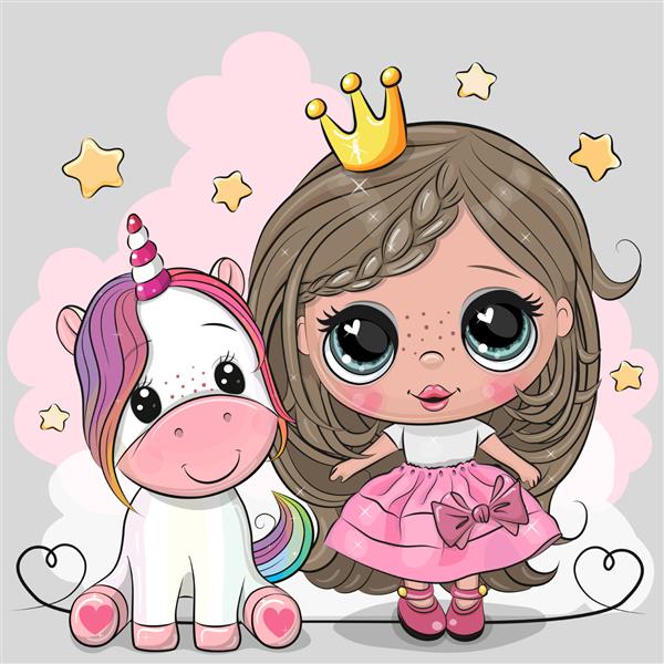 کارت پستال با کارتون زیبا پری پری شاهزاده خانم و اسب شاخدار