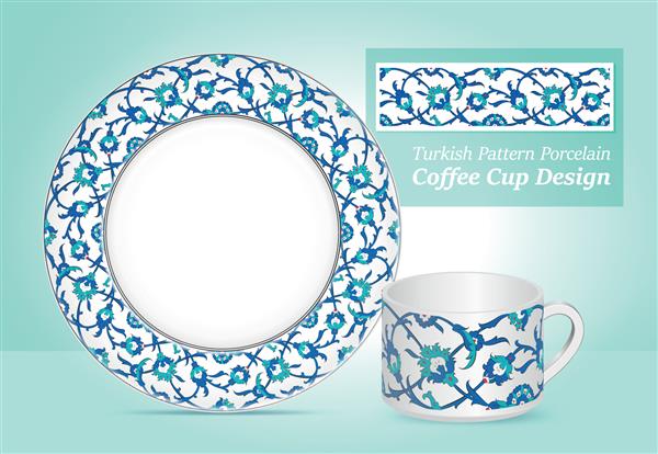 طرح فنجان قهوه چینی طرح دار دکور خانه بشقاب های سرامیکی تزئینی و لیوان تزئین شده با طرح گل های سنتی انگیزه های ترکی