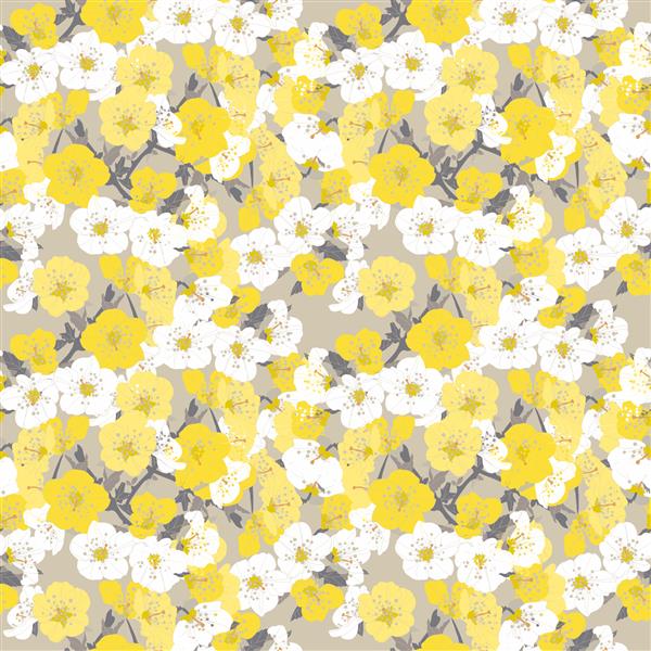 الگوی بدون درز زیبا با گل های شکوفه گیلاس ساکورا عناصر طراحی الگوی گل برای دعوت نامه کارت چاپ بسته بندی هدیه تولید پارچه پارچه کاغذ دیواری روند رنگ 2021