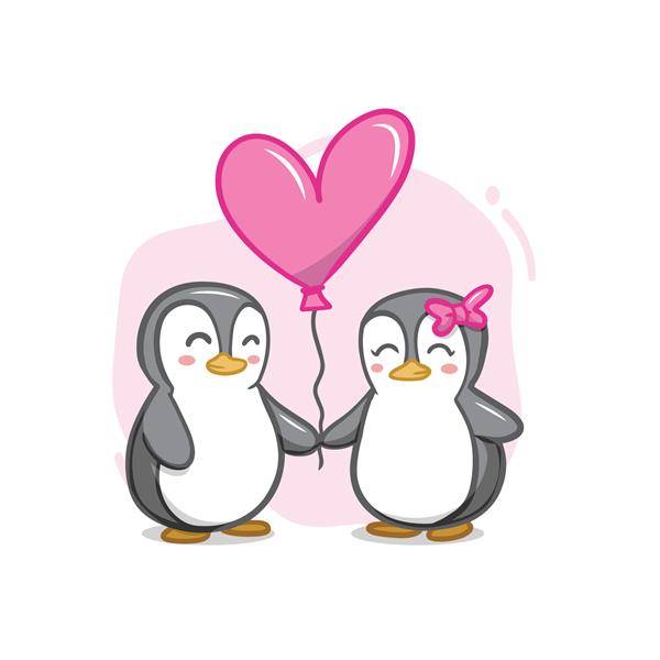 نقاشی دستی زوج پنگوئن روز ولنتاین