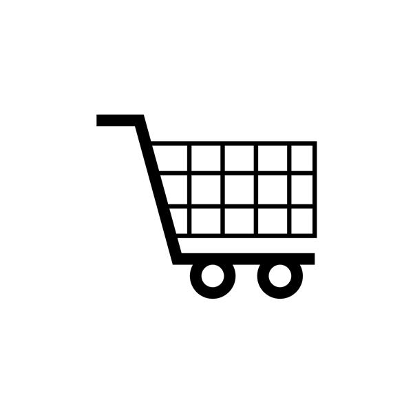 خرید تجارت الکترونیک نماد سبد خرید در نماد گلیف یکدست سیاه و سفید جدا شده در پس زمینه سفید