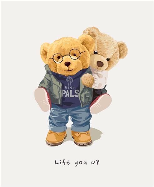 با تصویر عروسک خرس حامل دوست در پشت شعار شعار شما را بلند کنید