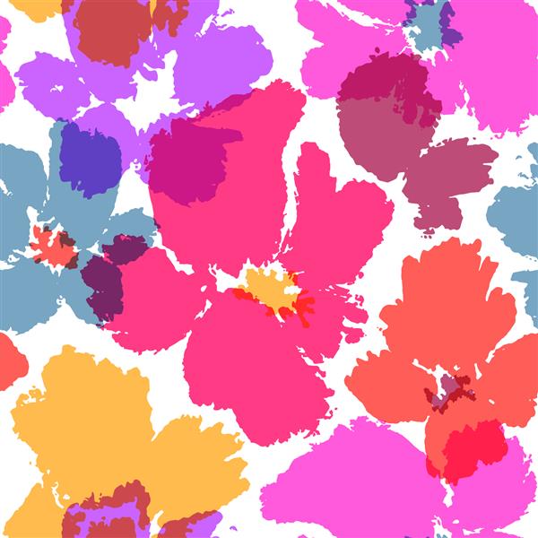 وکتور الگوی بدون درز با طراحی دستی گل‌های وحشی تصویر گیاه‌شناسی رنگارنگ عناصر گل پس‌زمینه قابل تکرار کشیده شده با دست پس زمینه هنری