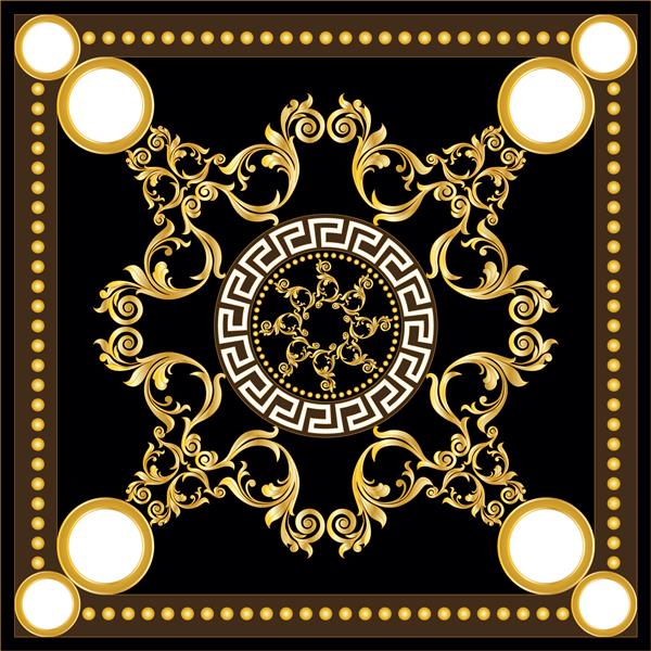 عنصر باروک طلایی با زنجیر روی پس‌زمینه سیاه تصویر EPS10