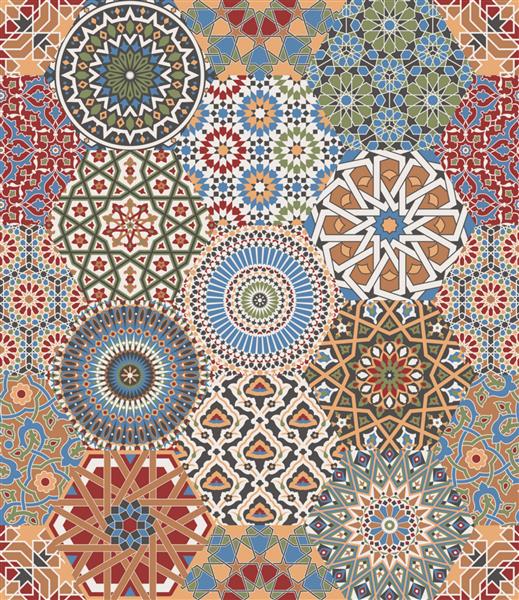 الگوی بدون درز وکتور موزاییکی کاشی‌های آزولخوس مراکشی