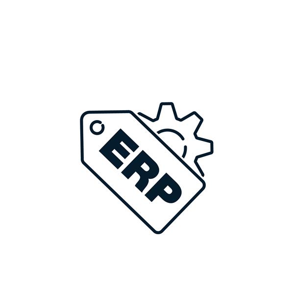 برچسب چرخ دنده مفهوم ERP برنامه ریزی منابع سازمانی نماد وکتور جدا شده در پس زمینه سفید