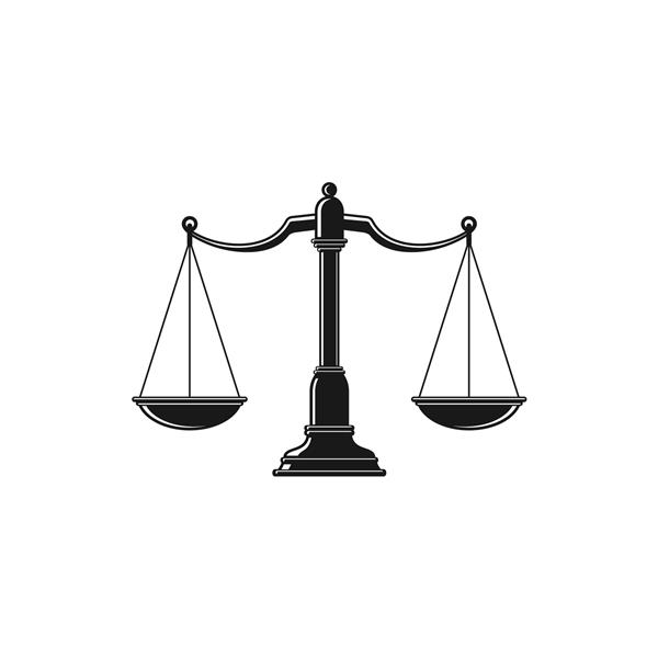 مقیاس نماد تک رنگ جدا شده وکتور تعادل دوگانه ترازوهای عدالت تمیس روی پایه تزئینی ترازو تعادل مکانیکی نماد قانون و قضاوت مجازات و حقیقت دستگاه اندازه گیری