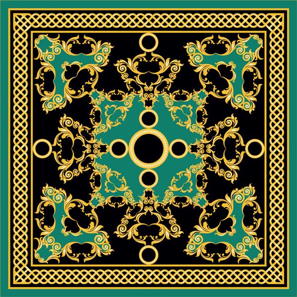 عنصر باروک گلدار طلایی با زنجیر در زمینه سیاه تصویر EPS10
