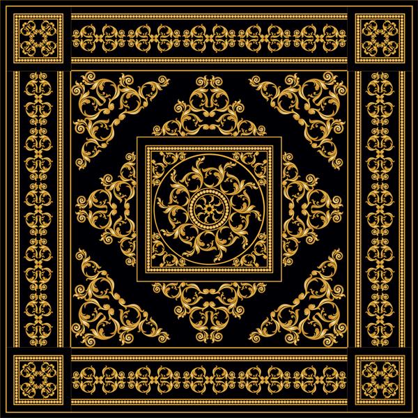 عنصر باروک گلدار طلایی با زنجیر در زمینه سیاه تصویر EPS10
