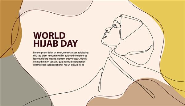 تصویر هنری تک خطی بنر مینیمال زن عرب طرح مفهومی روز جهانی زن حجاب با دست