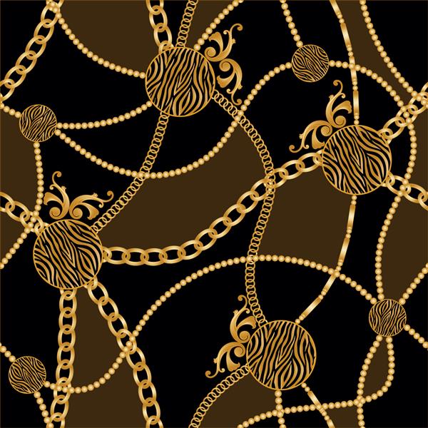 زنجیر طلایی بدون درز با الگوی گورخر پچ طرح وکتور برای چاپ و پس زمینه