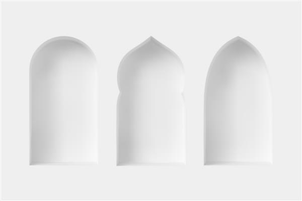 ست پنجره سه بعدی عربی عناصر طراحی معماری برای تعطیلات مسلمانان سبک مینیمال واقع گرایانه تصویر وکتور