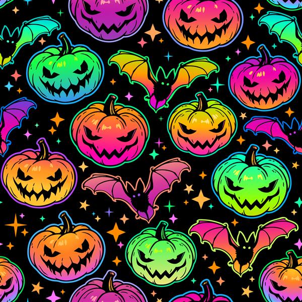 الگوی رنگارنگ کدو تنبل های هالووین چند رنگ روشن