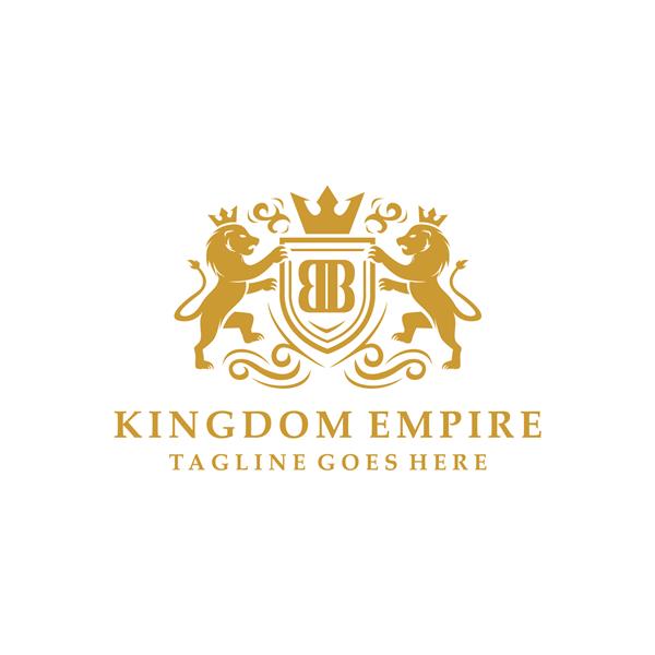وکتور طراحی لوگوی لوکس پادشاهی با دو شیر و نشان برای شرکت ها و هتل های بزرگ