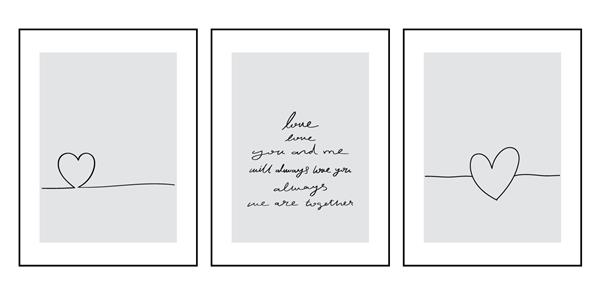 مجموعه تزئینات هنری دیواری مینیمال طرح‌های تصویر وکتور قابل چاپ انتزاعی عاشقانه نقاشی های هنری خط قلب مدرن و نقل قول های عاشقانه