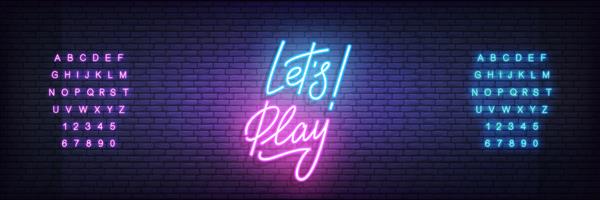 قالب نئون بازی کنیم حروف نئون درخشان علامت Lets play